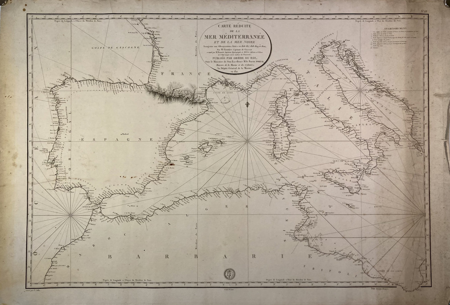 Carte Marine ancienne de l'Ouest de la Méditerranée