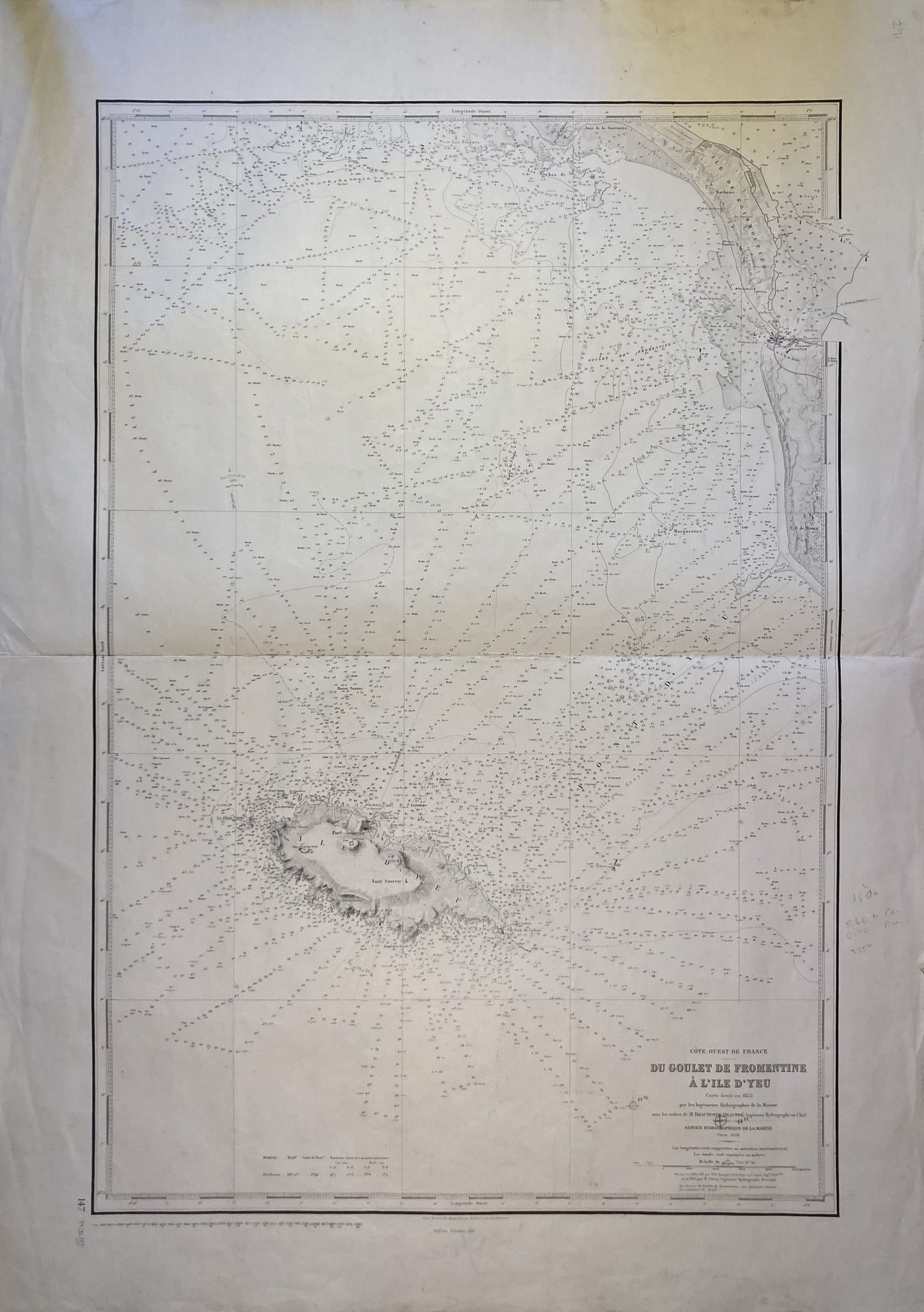 Old nautical chart of the Goulet de Fromentine to the Île d'Yeu