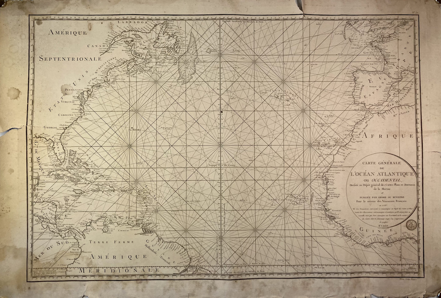 Carte Marine ancienne du Nord de l'Atlantique