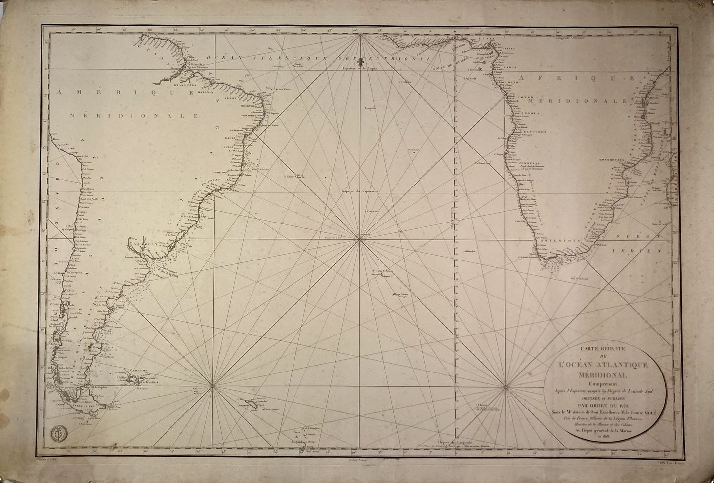Carte marine ancienne de l'Atlantique Sud