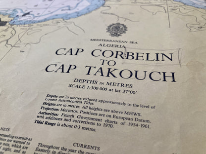Cartouche de la carte Marine ancienne du Cap Corbelin au Cap Takouch