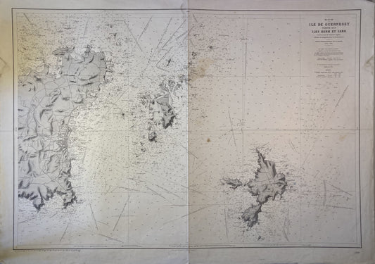 Carte marine ancienne de l'Est de Guernesey, Herm et Serk