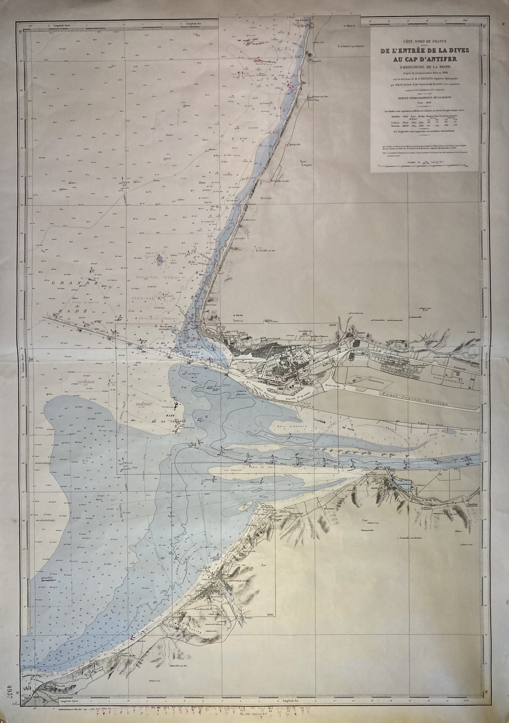 Carte Marine ancienne de l'embouchure de la Seine et du Havre