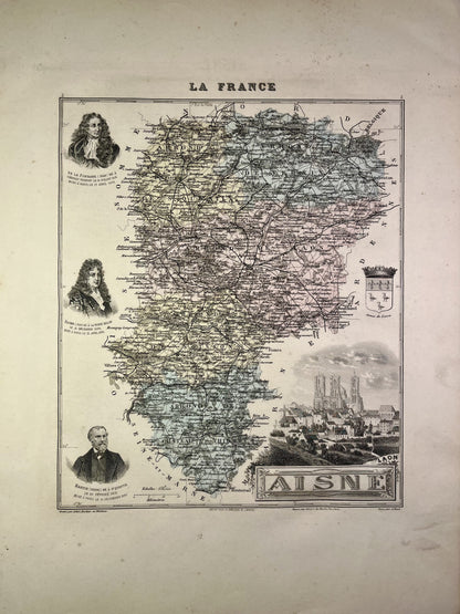 Carte ancienne de l'Aisne illustrée