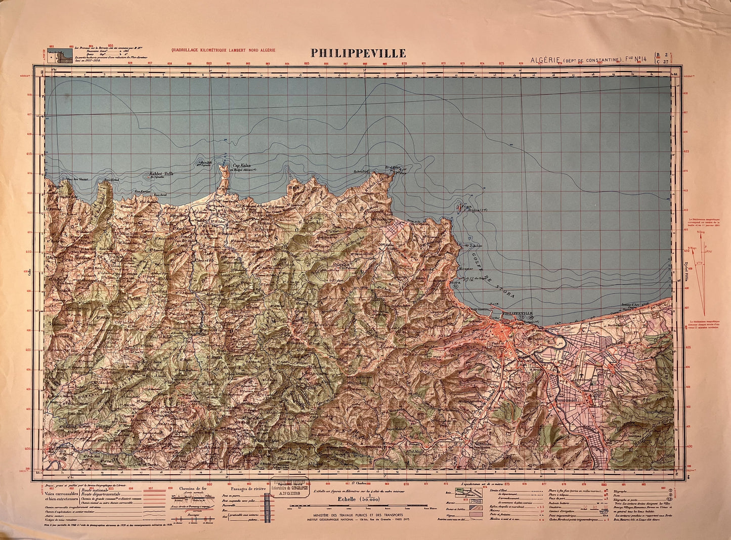 Carte ancienne de l'Algérie, région de Philippeville (Skikda)