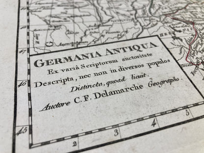 Cartouche de la carte ancienne de l'Allemagne antique par Félix Delamarche