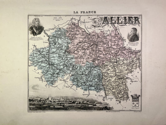 Carte ancienne de l'Allier illustrée