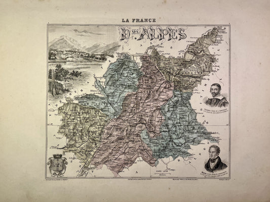 Carte ancienne des Alpes-de-Haute-Provence illustrée
