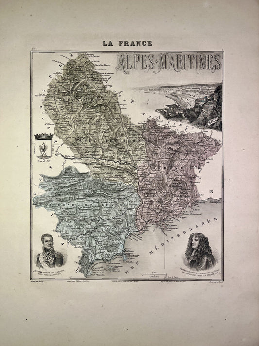 Carte ancienne des Alpes-Maritimes illustrée