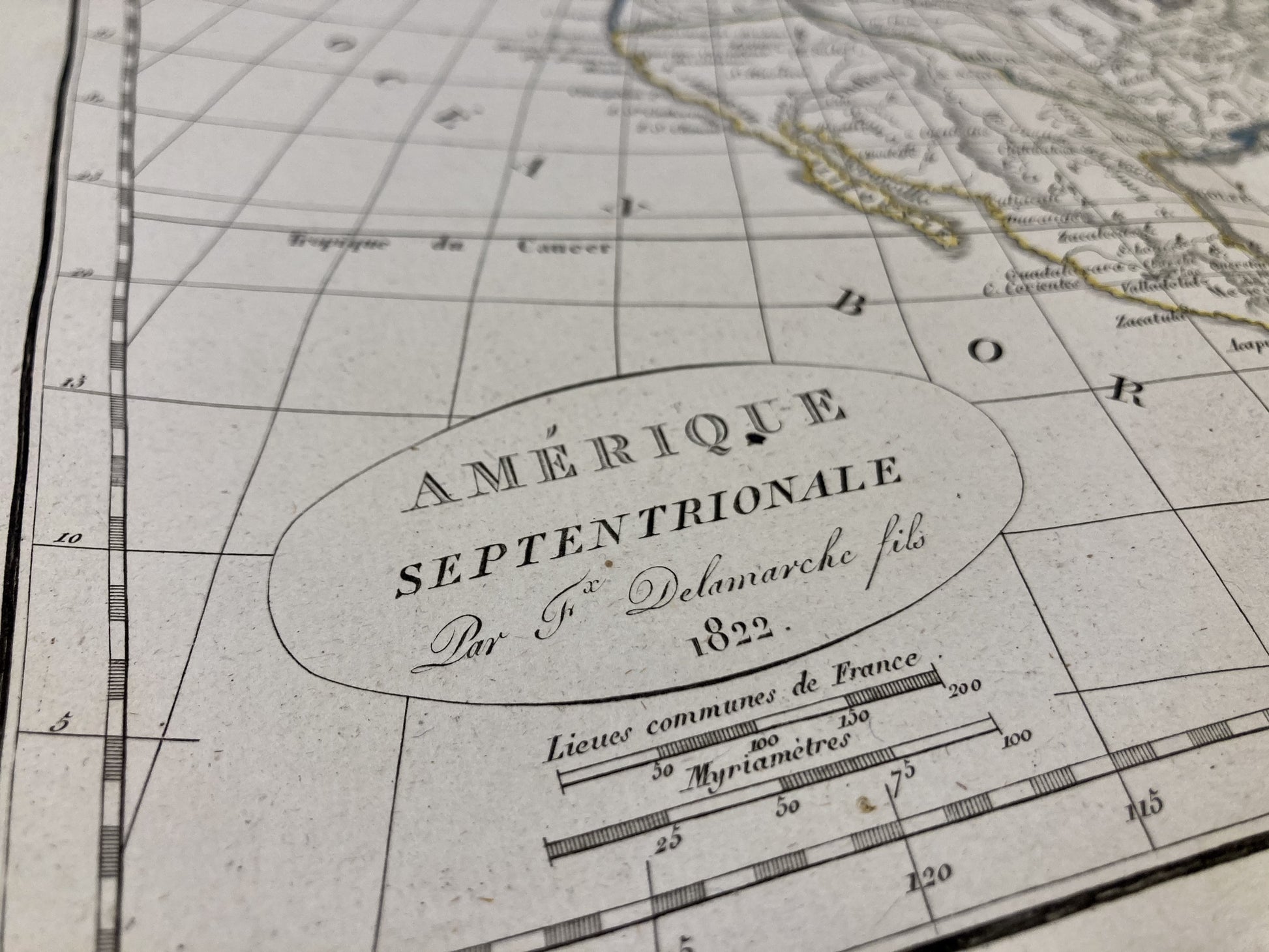 Cartouche de la carte ancienne de l'Amérique du Nord par Félix Delamarche