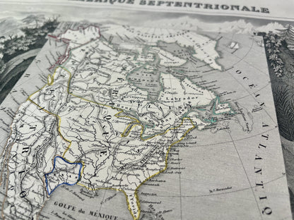 Gravure carte ancienne de l'Amérique du Nord
