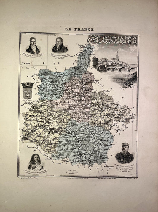 Carte ancienne des Ardennes illustrée