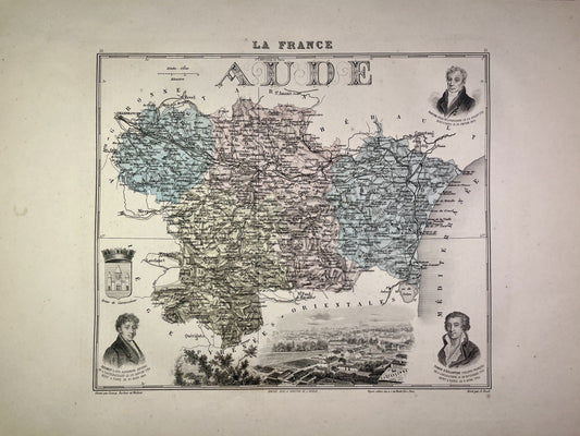 Carte ancienne de l'Aude illustrée