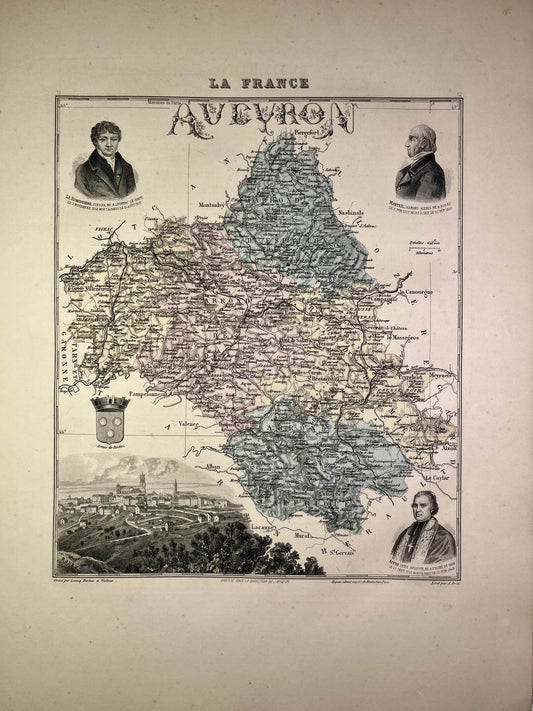 Carte ancienne de l'Aveyron illustrée