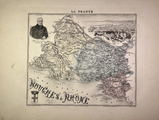 Carte ancienne des Bouches-du-Rhône illustrée