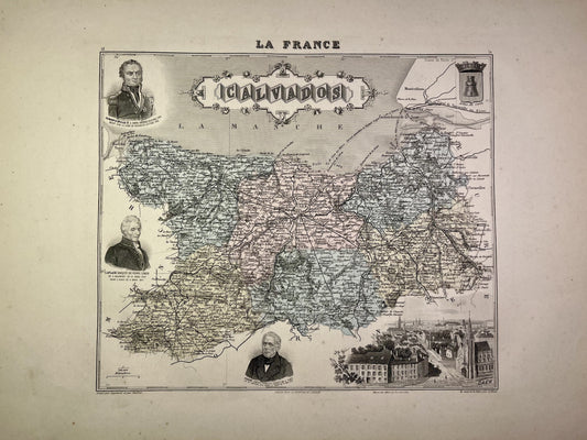 Carte ancienne du Calvados illustrée