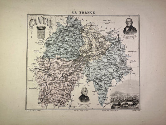 Carte ancienne du Cantal illustrée