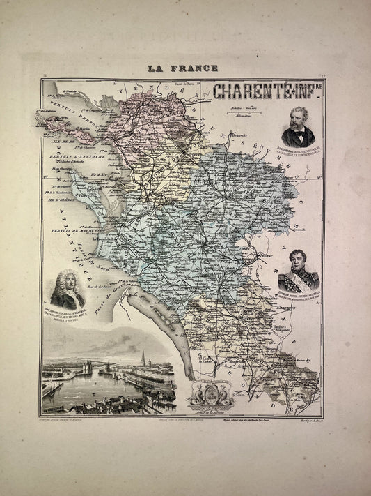 Carte ancienne de la Charente-Maritime illustrée