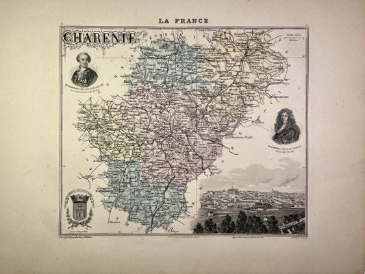 Carte ancienne de la Charente illustrée