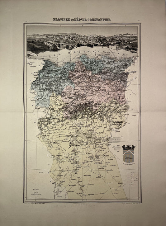 Carte ancienne de la province de Constantine en Algérie par J. Migeon