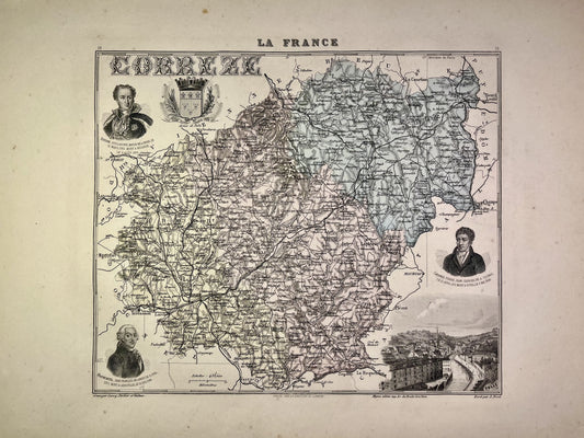 Carte ancienne de la Corrèze illustrée