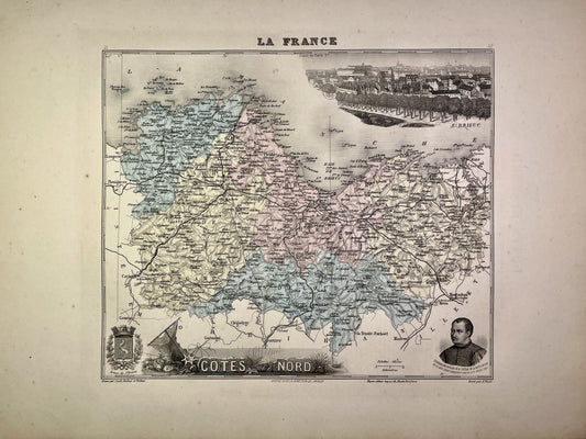 Carte ancienne des Côtes d'Armor illustrée