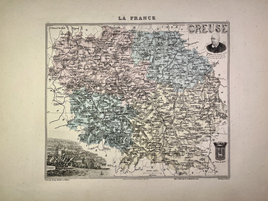 Carte ancienne de la Creuse illustrée