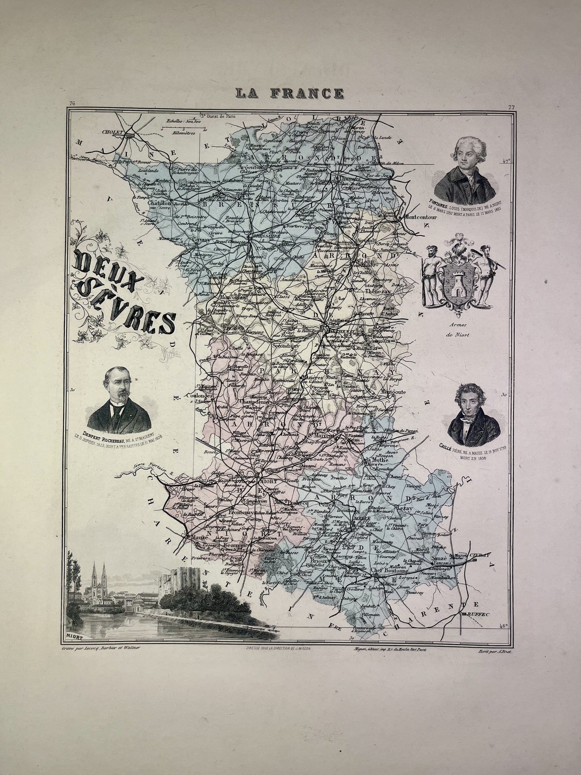 Carte ancienne des Deux-Sèvres illustrée
