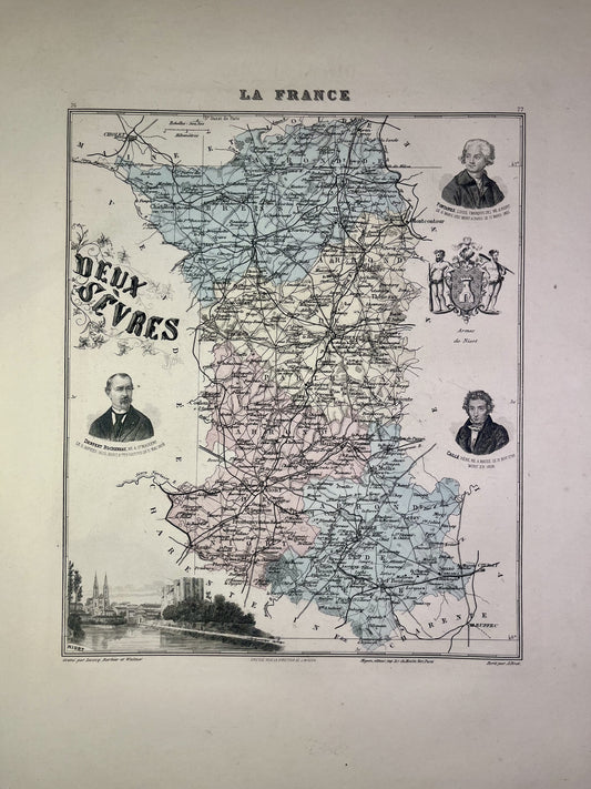 Carte ancienne des Deux-Sèvres illustrée