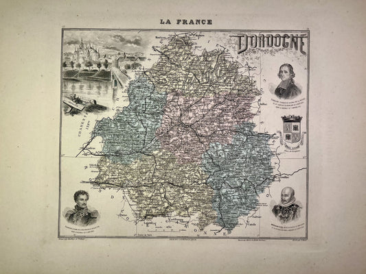 Carte ancienne de la Dordogne illustrée