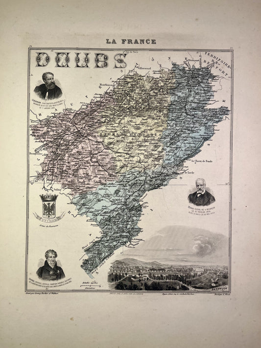 Carte ancienne du Doubs illustrée