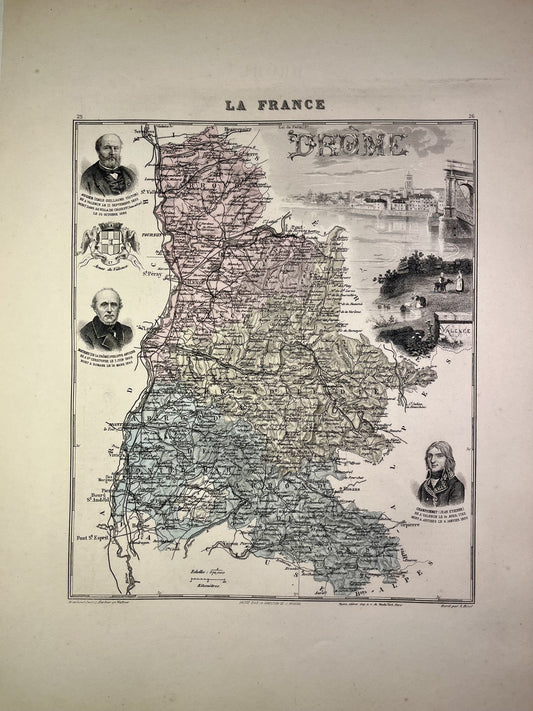 Carte ancienne de la Drôme illustrée