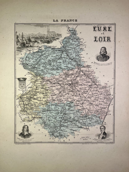 Carte ancienne de l'Eure-et-Loir illustrée