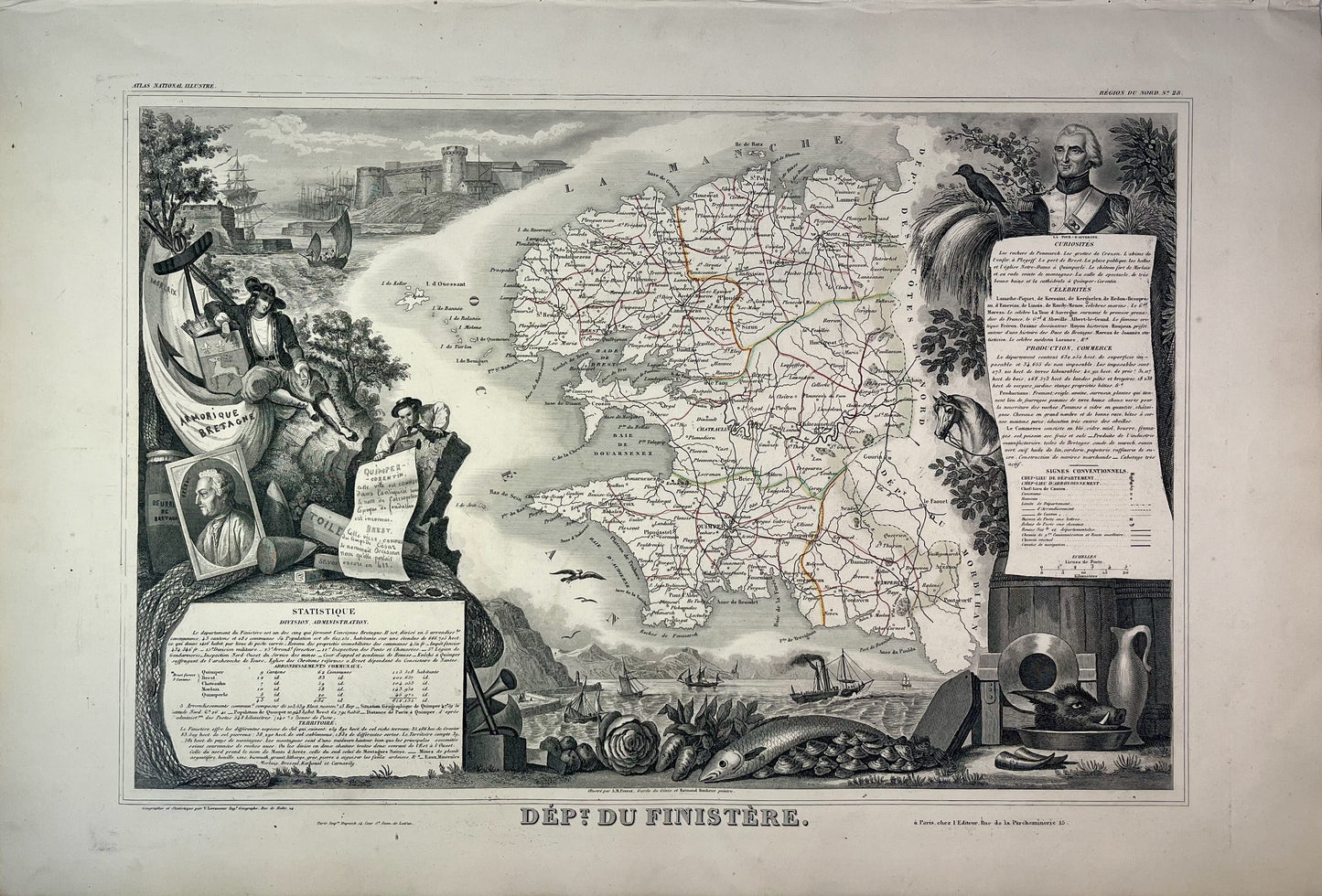 Gravure carte ancienne du Finistère