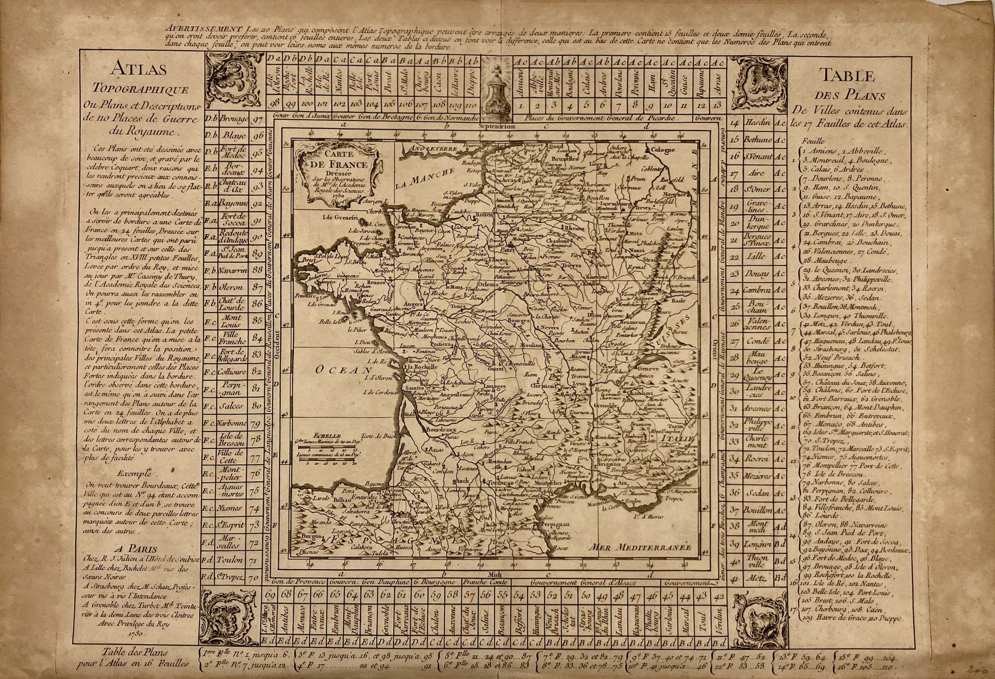 Carte ancienne de la France par l'Académie Royale des Sciences