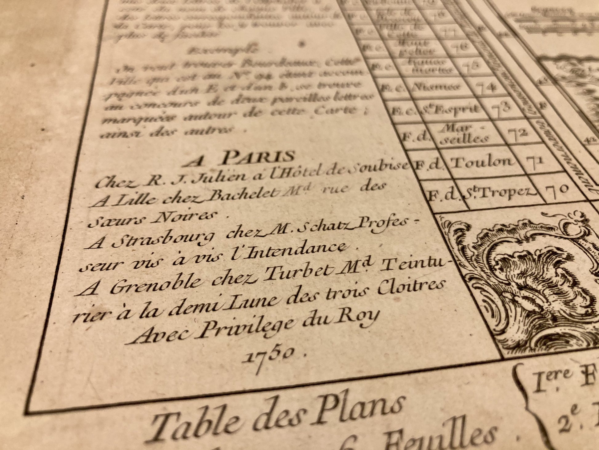 Cartouche de la carte ancienne de la France par l'Académie Royale des Sciences