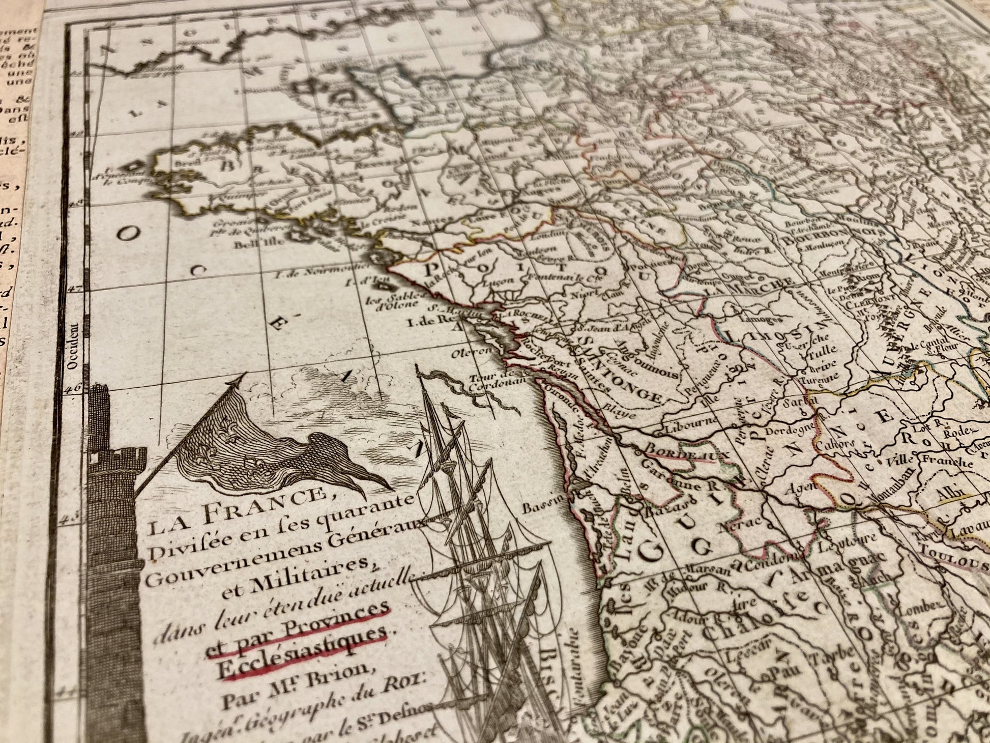 Détail de la carte ancienne de la France par Louis Brion de la Tour