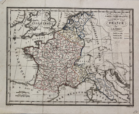 Carte ancienne comparative de la France