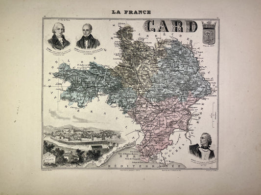 Carte ancienne du Gard illustrée