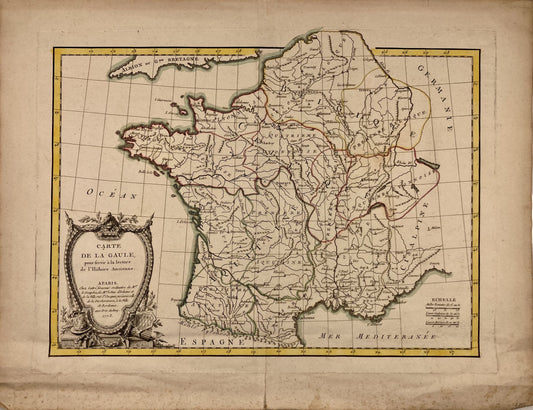 Carte ancienne de la Gaule par Jean Lattré