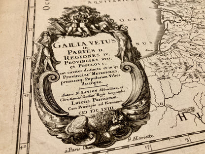 Cartouche de la carte ancienne de la Gaule par Nicolas Sanson