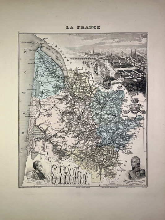Carte ancienne de la Gironde illustrée