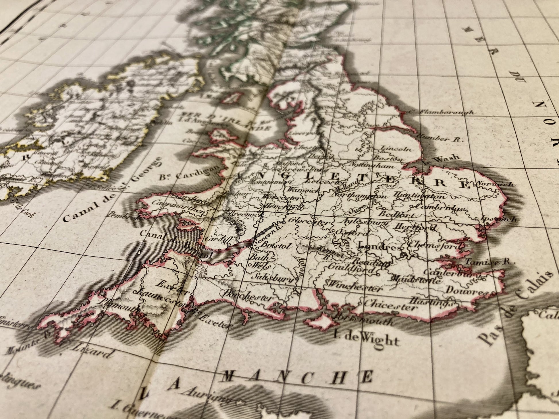 Détail de la carte ancienne des Îles Britanniques par Félix Delamarche