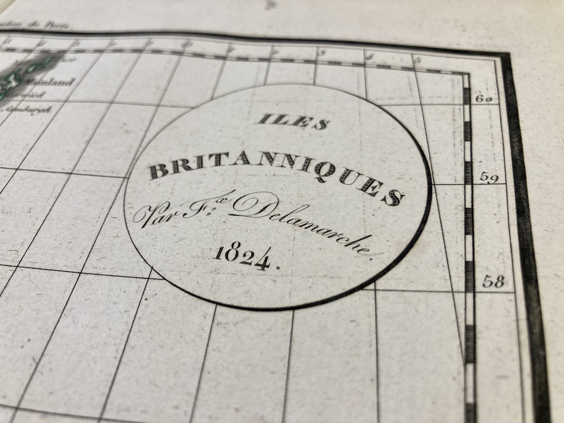 Cartouche de la carte ancienne des Îles Britanniques par Félix Delamarche