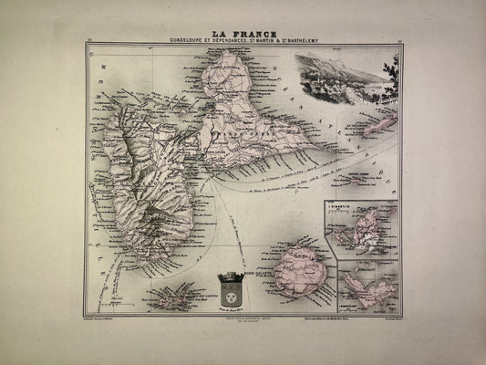Carte ancienne de la Guadeloupe illustrée