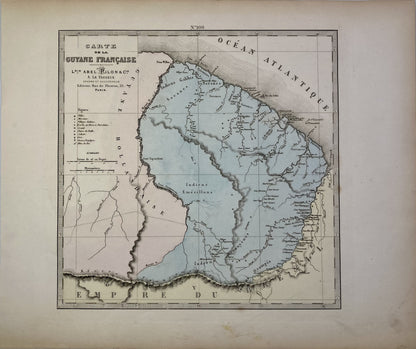 Carte ancienne de la Guyane par Abel-Pilon