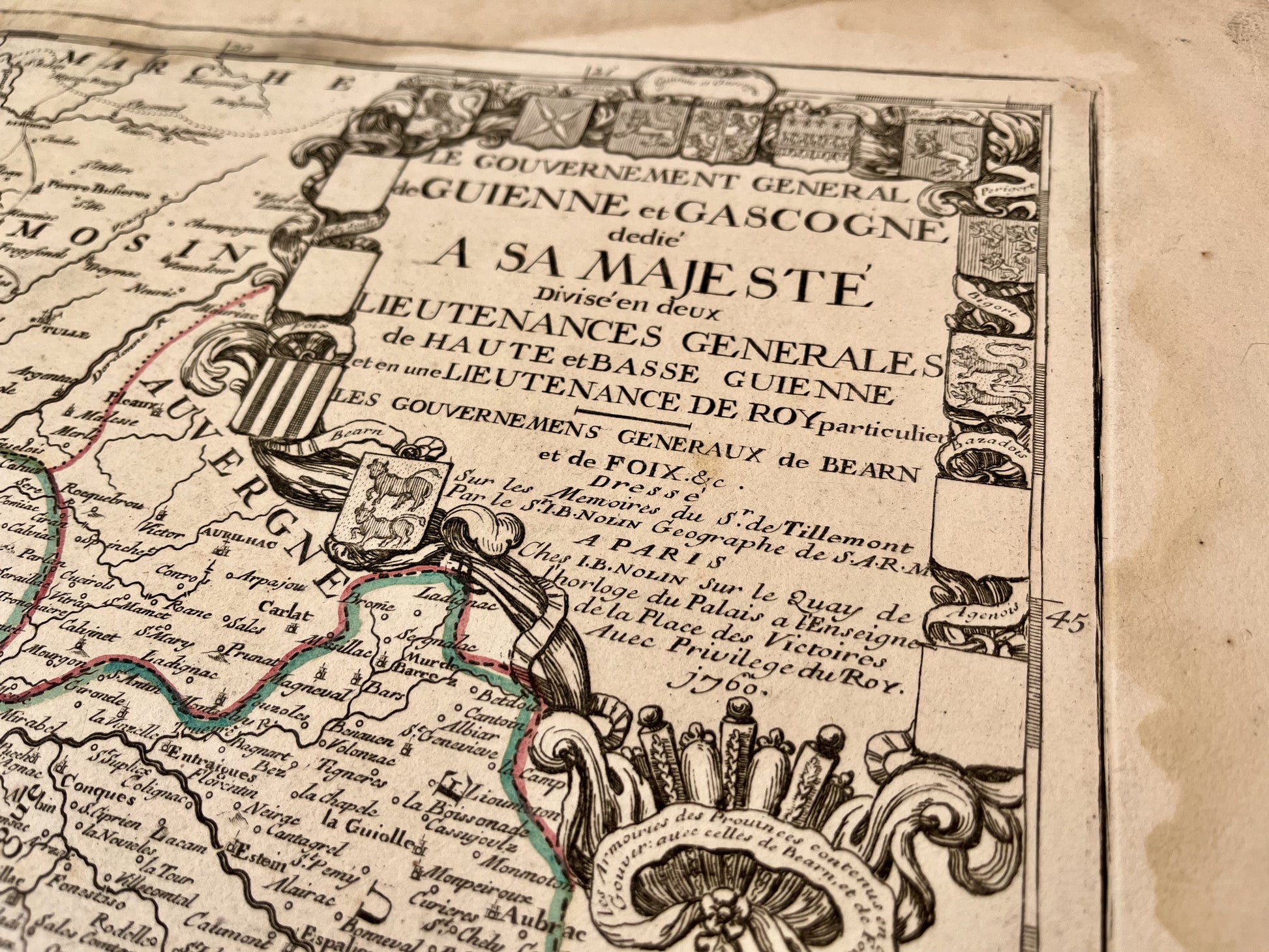 Carte ancienne de la Guyenne et la Gascogne avec villes et villages