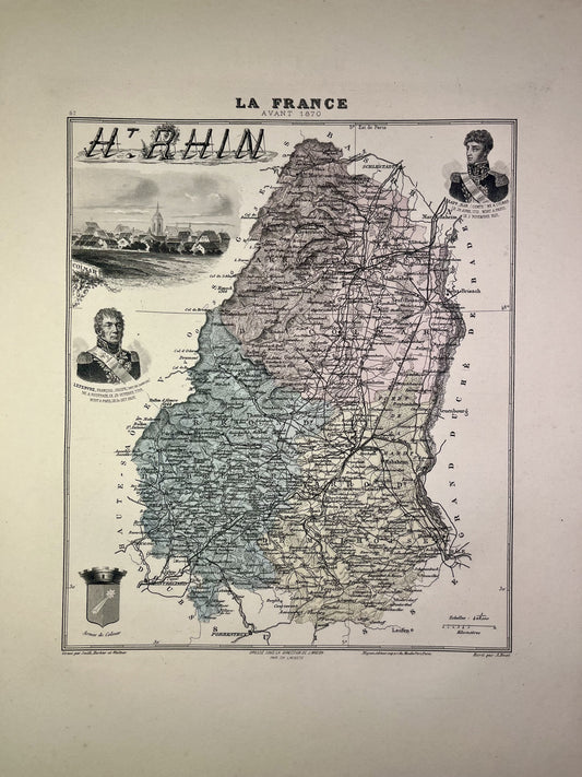 Carte ancienne du Haut-Rhin illustrée