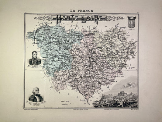Carte ancienne de la Haute-Loire illustrée