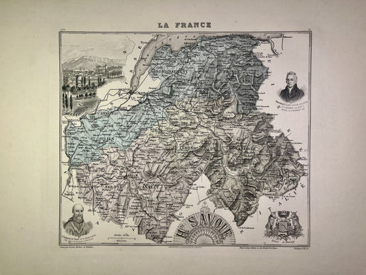 Carte ancienne de la Haute-Savoie illustrée